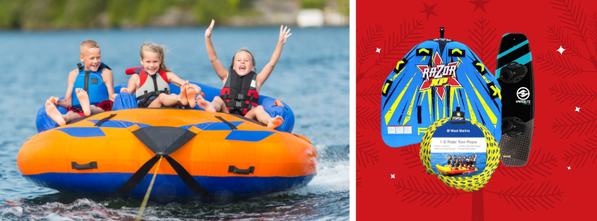 Three kids on water tube